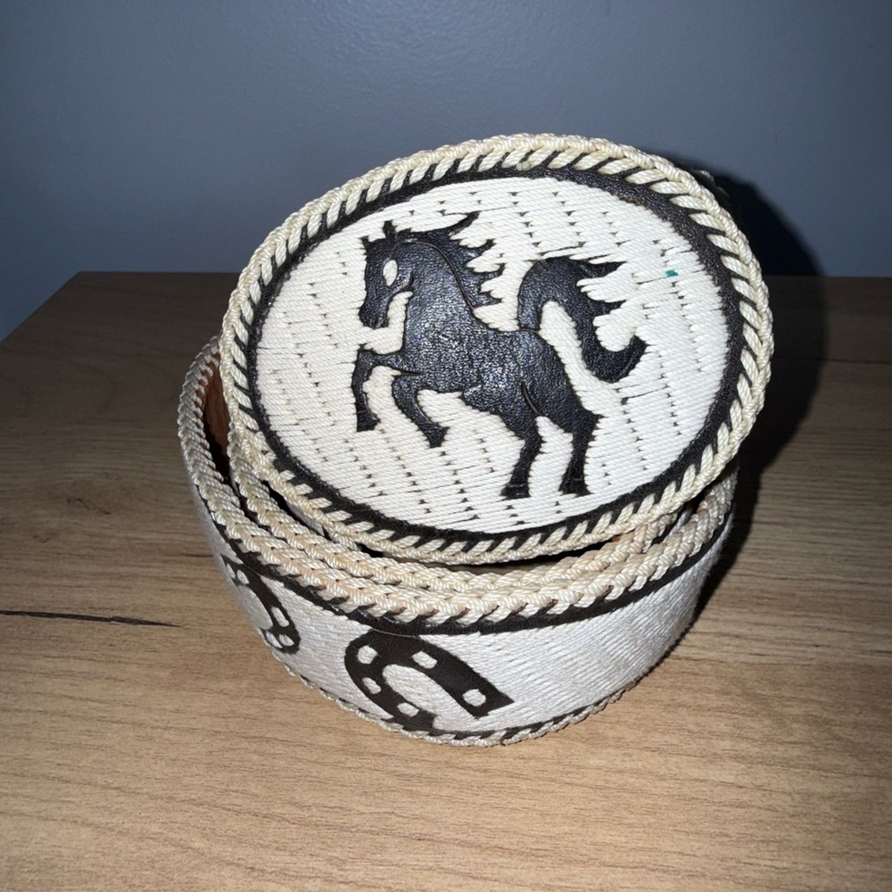 Western Embroidered Leather Belt Horse Head Design‎ Bronco Horseshoe Bull Boots